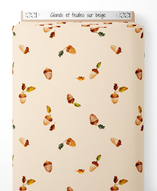 Tissu - Glands et feuilles sur beige