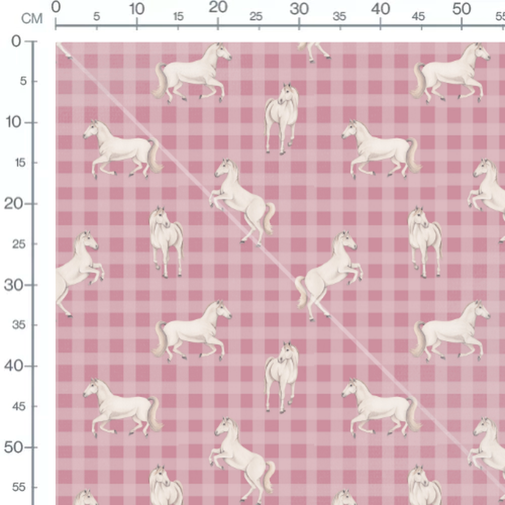 Tissu - Chevaux blancs sur rose 2