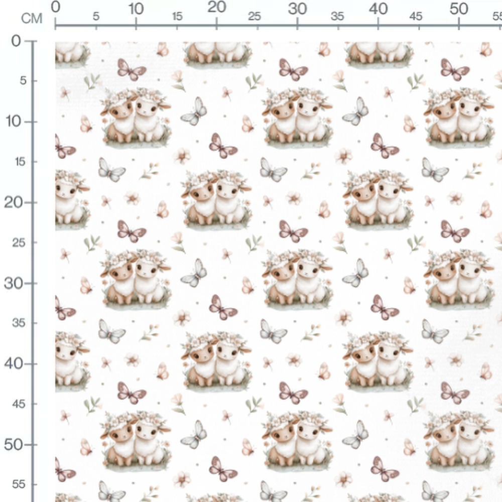 Tissu - Moutons et papillons floraux