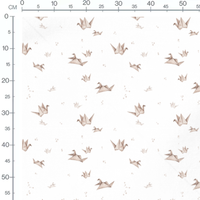Tissu - Oiseaux origami beige sur blanc
