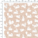 Tissu - Animaux blancs sur fond beige