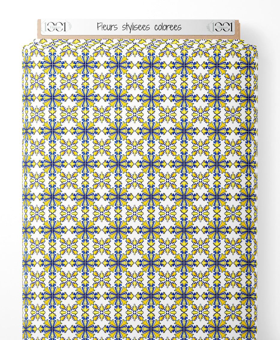 Tissu - Fleurs stylisées colorées