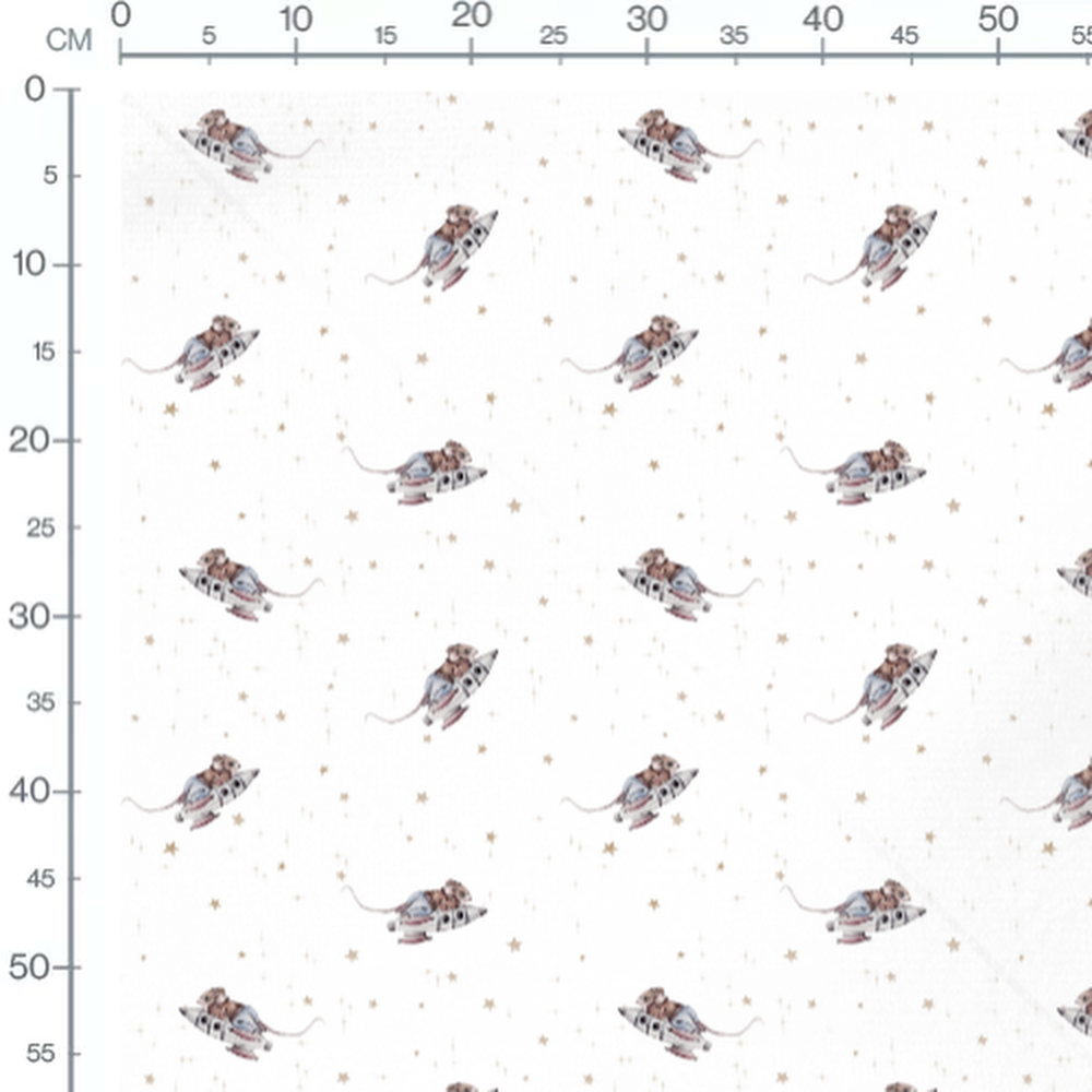 Tissu - Souris sur fusées étoilées