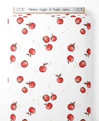 Tissu - Pommes rouges et feuilles claires