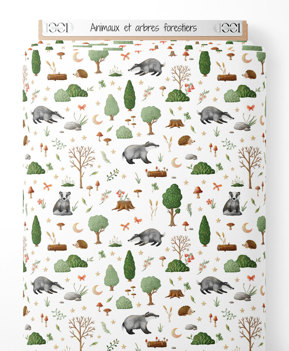 Tissu - Animaux et arbres forestiers