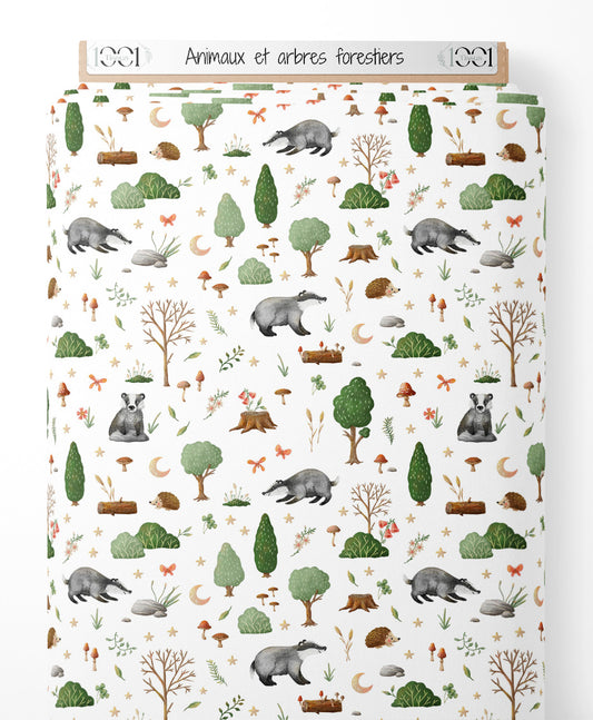 Tissu - Animaux et arbres forestiers