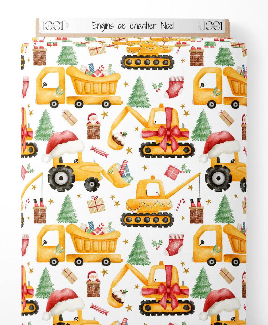 Tissu - Engins de chantier Noël