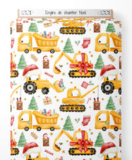 Tissu - Engins de chantier Noël