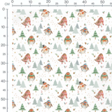 Tissu - Oiseaux et sapins festifs