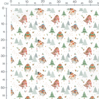 Tissu - Oiseaux et sapins festifs