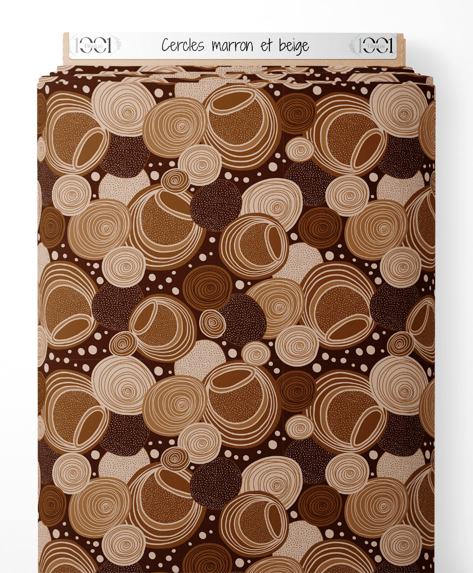 Tissu - Cercles marron et beige