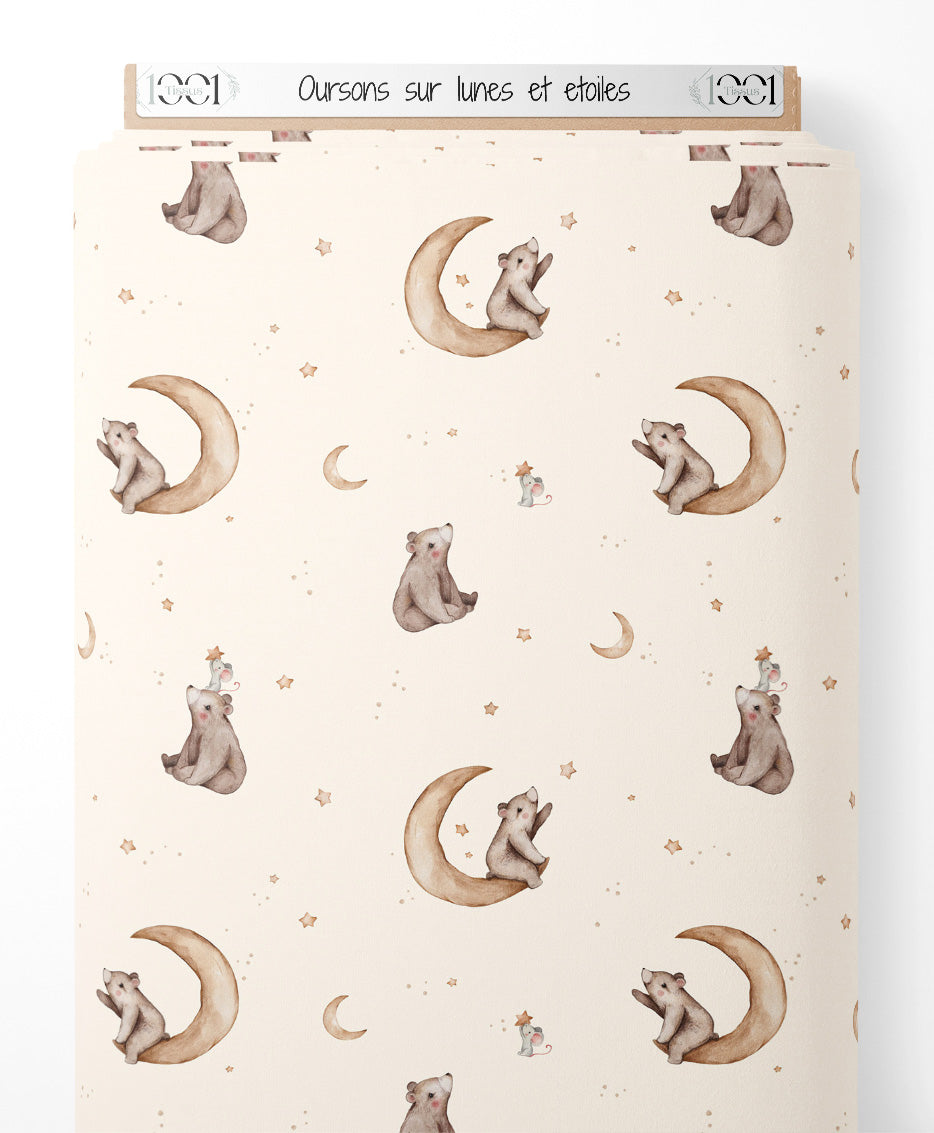 Tissu - Oursons sur lunes et étoiles