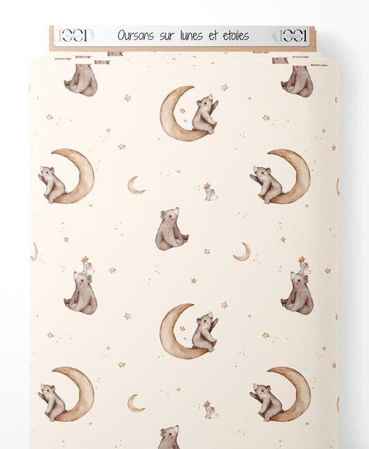 Tissu - Oursons sur lunes et étoiles