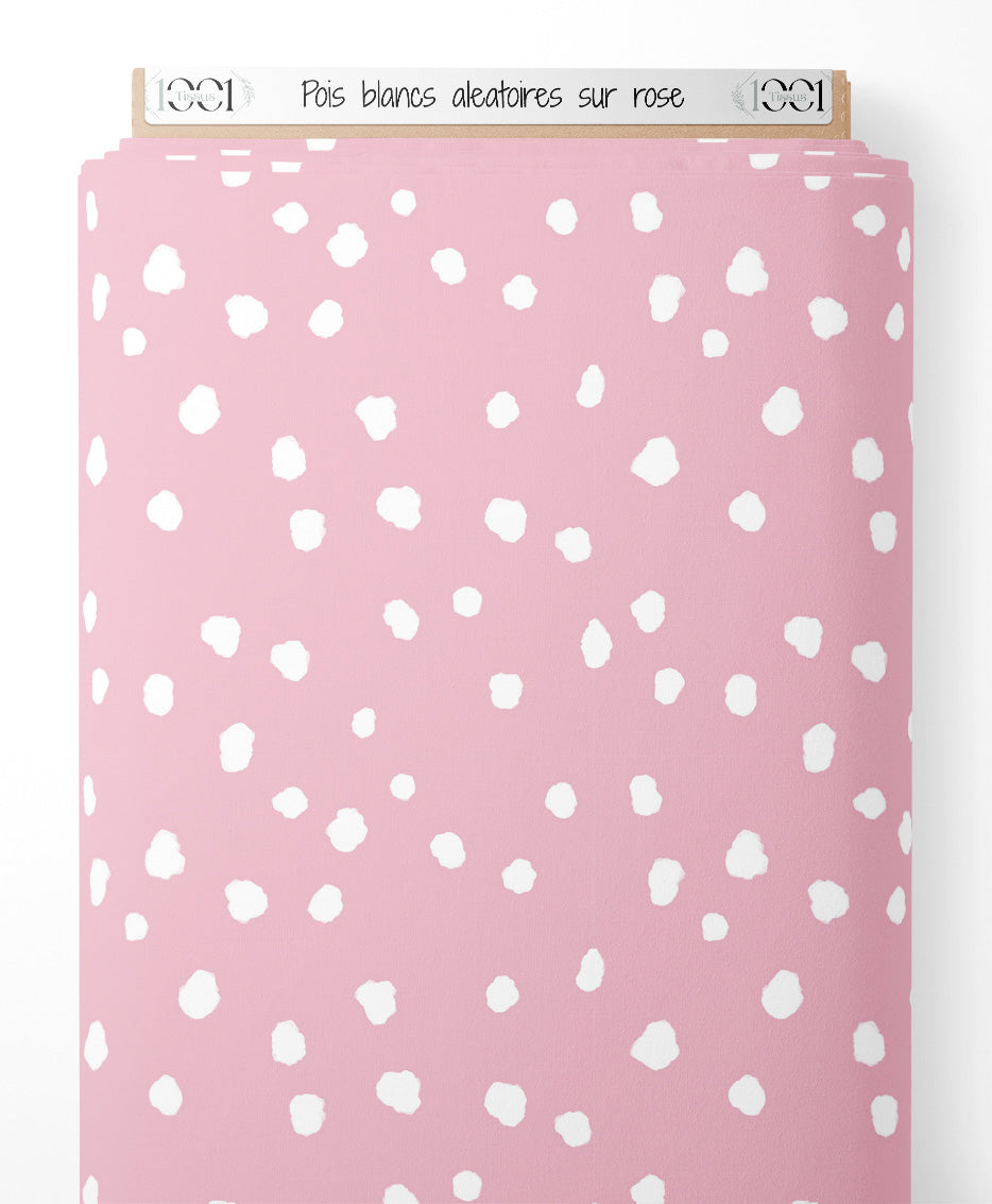 Tissu - Pois blancs aléatoires sur rose