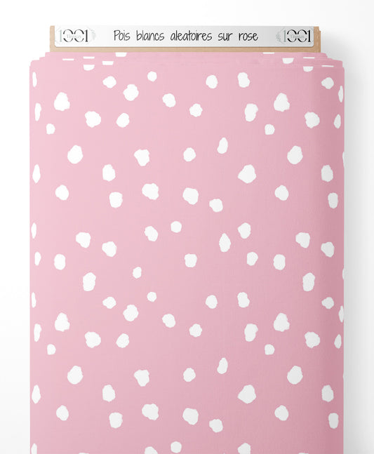 Tissu - Pois blancs aléatoires sur rose