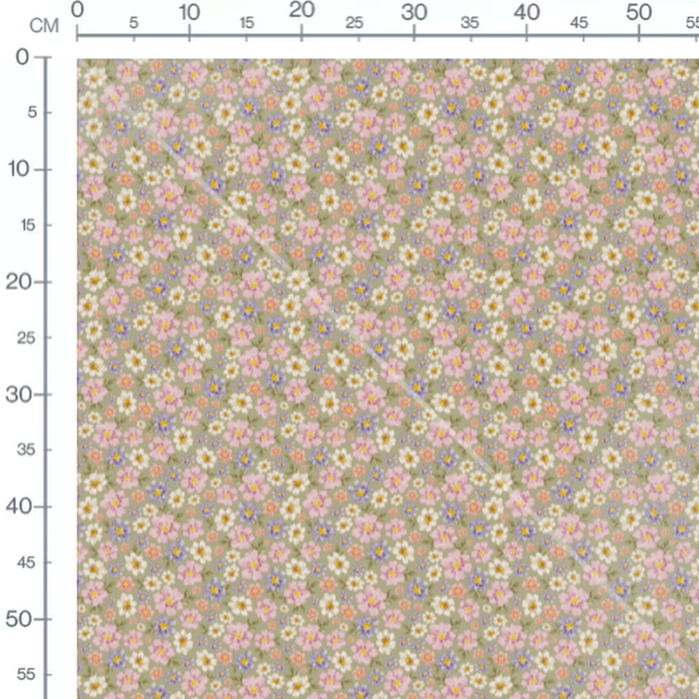 Tissu - Fleurs pastel sur fond kaki