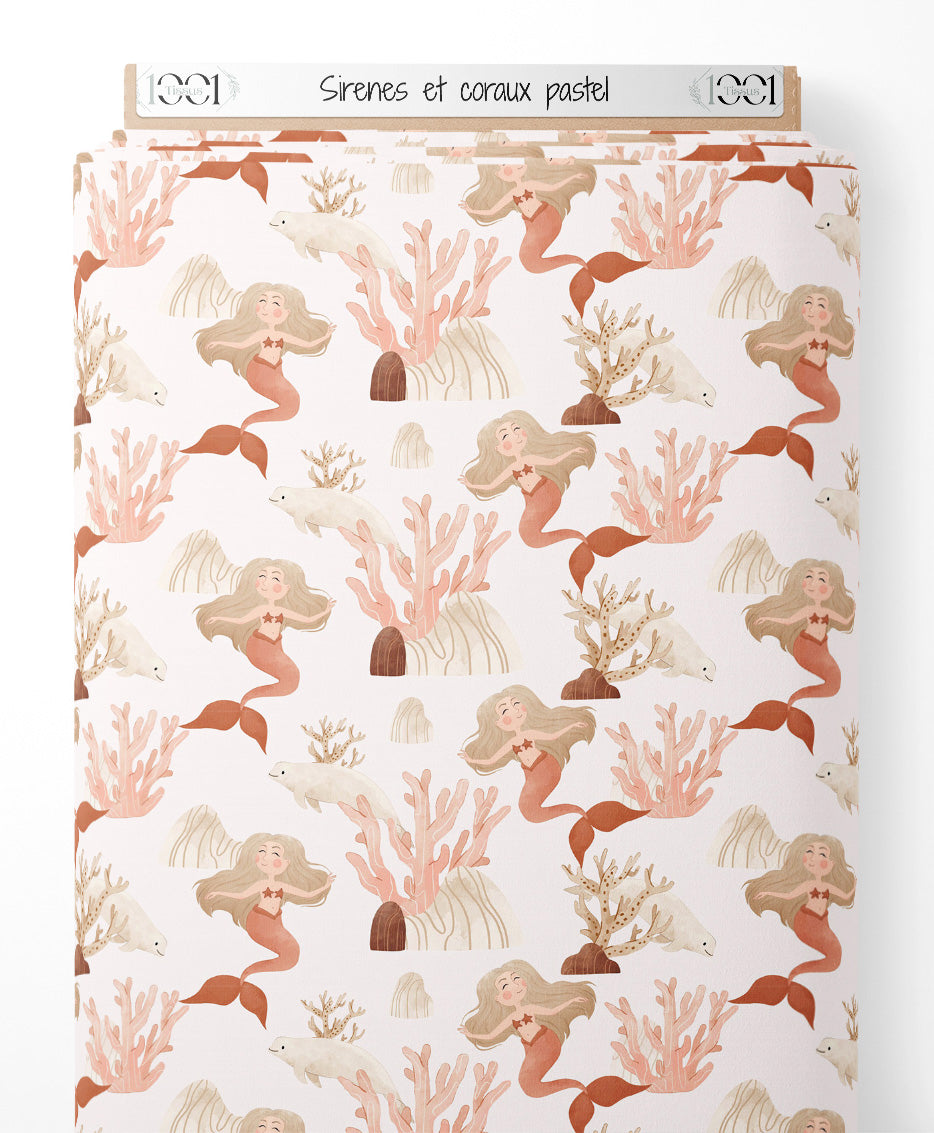 Tissu - Sirènes et coraux pastel