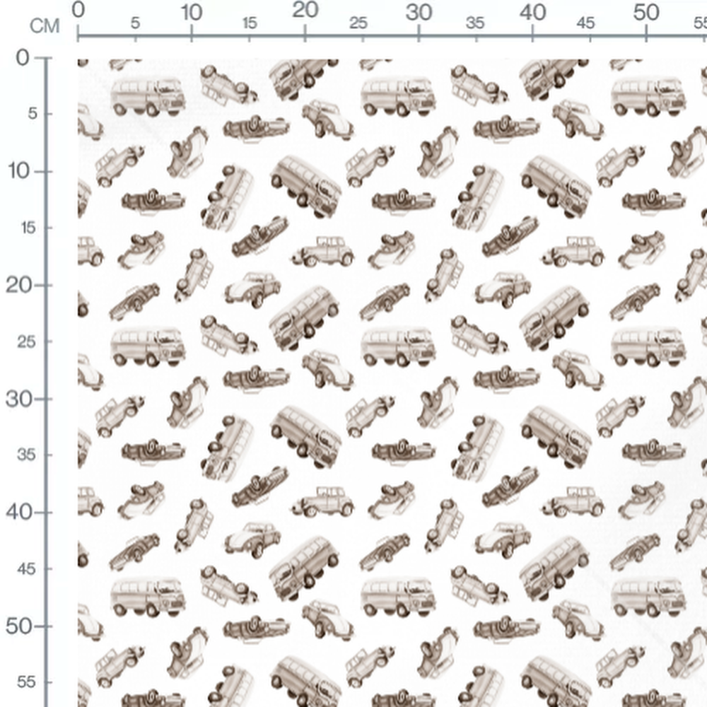 Tissu - Voitures vintage marron