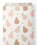Tissu - Poires roses souriantes crème