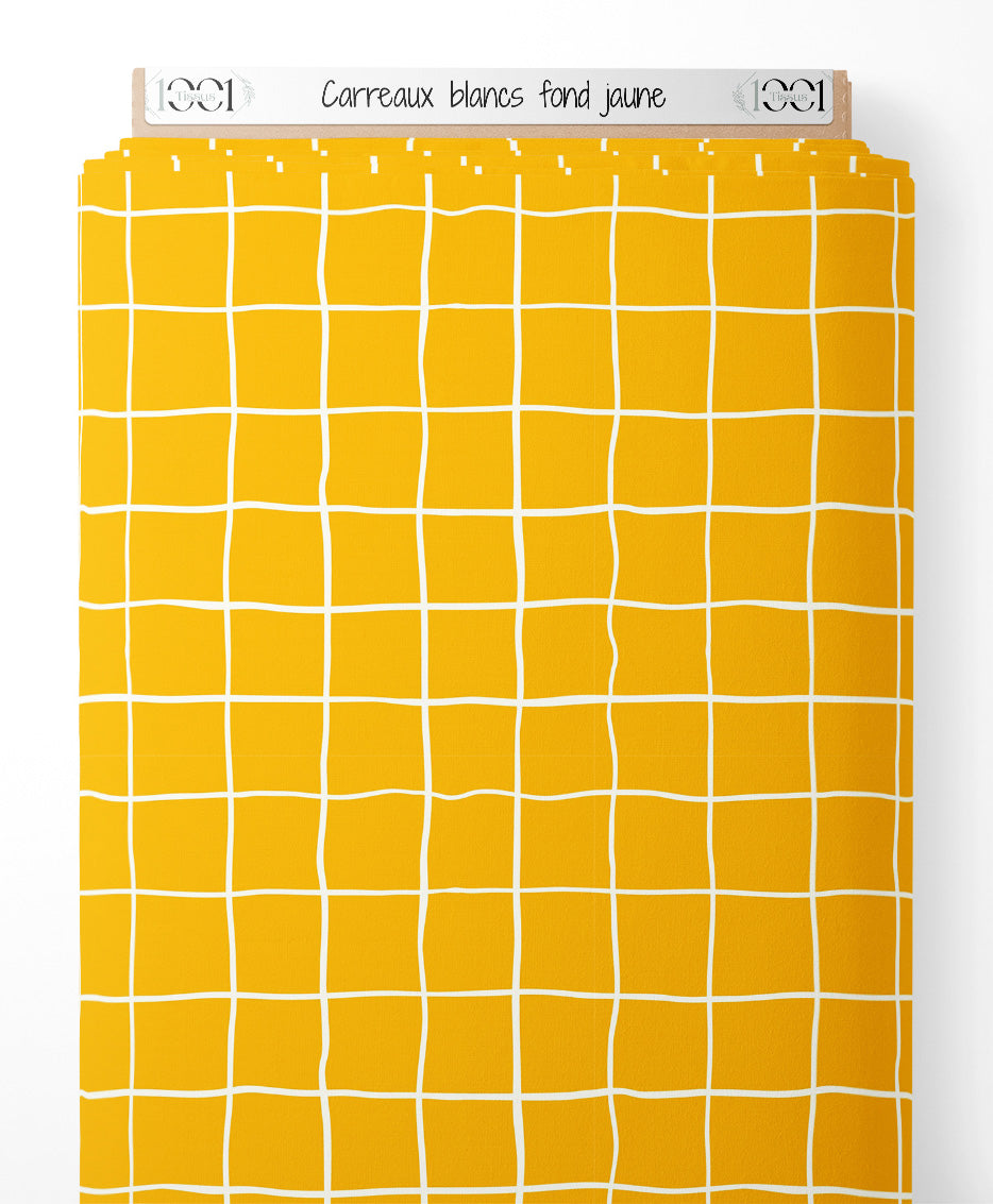 Tissu - Carreaux blancs sur fond jaune