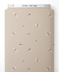 Tissu - Libellules sur fond beige
