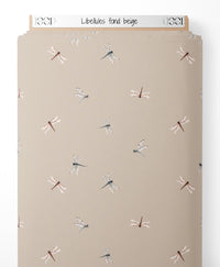 Tissu - Libellules sur fond beige