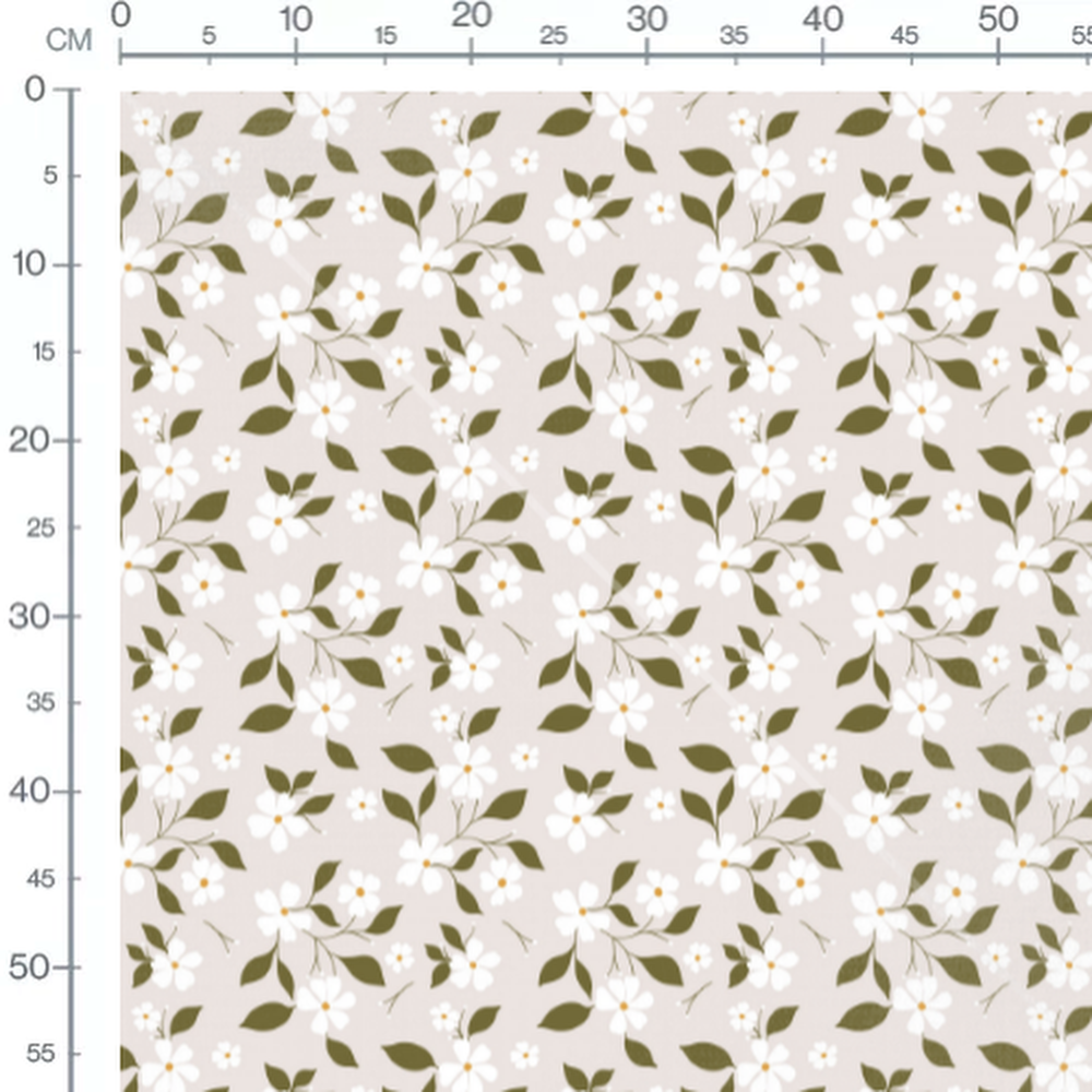 Tissu - Fleurs et feuilles sur beige 2