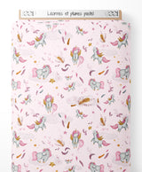 Tissu - Licornes et plumes pastel