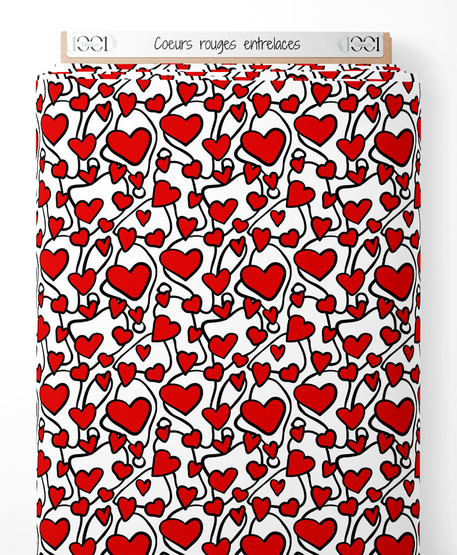 Tissu - Cœurs rouges entrelacés
