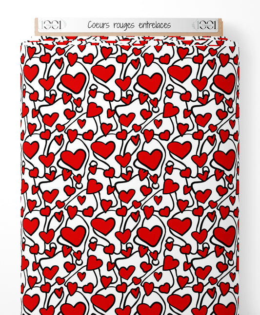 Tissu - Cœurs rouges entrelacés