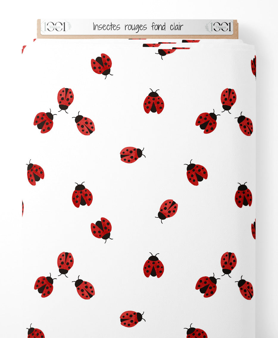 Tissu - Insectes rouges sur fond clair