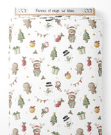 Tissu - Rennes et neige sur blanc