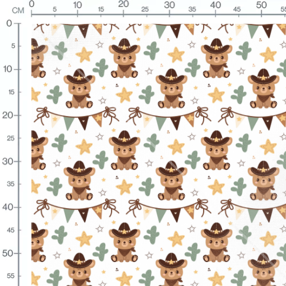 Tissu - Oursons cowboys et cactus