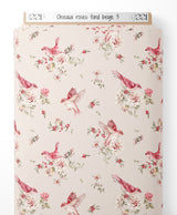 Tissu - Oiseaux roses sur fond beige 3