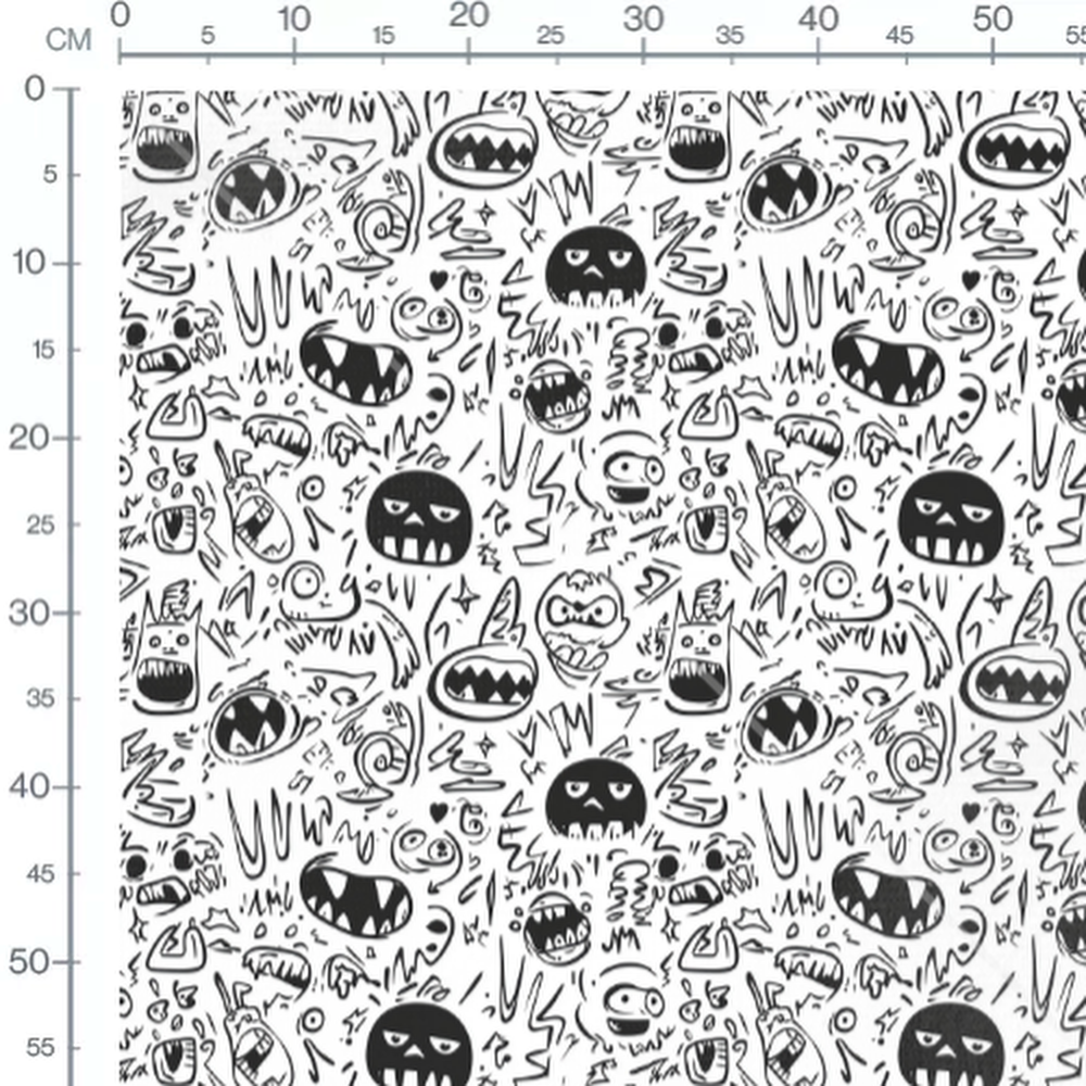 Tissu - Tissu Monstre Rigolo Doodle