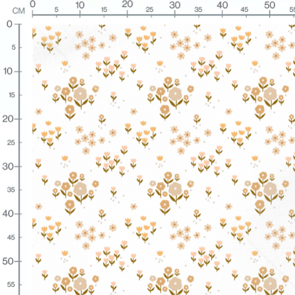 Tissu - Fleurs orange et roses stylisées