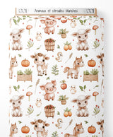 Tissu - Animaux et citrouilles blanches