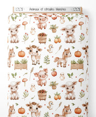 Tissu - Animaux et citrouilles blanches