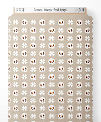 Tissu - Crânes blancs sur fond beige