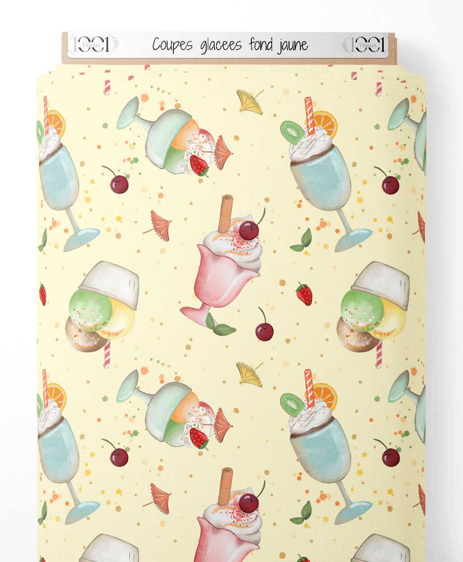 Tissu - Coupes glacées sur fond jaune