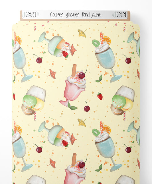 Tissu - Coupes glacées sur fond jaune