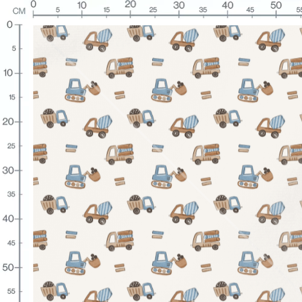 Tissu - Camions bleus et marron
