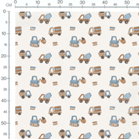 Tissu - Camions bleus et marron