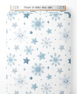 Tissu - Flocons et étoiles bleus clairs