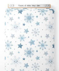 Tissu - Flocons et étoiles bleus clairs