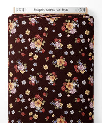 Tissu - Bouquets colorés sur brun