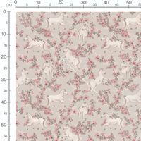 Tissu - Chevaux et fleurs sur beige
