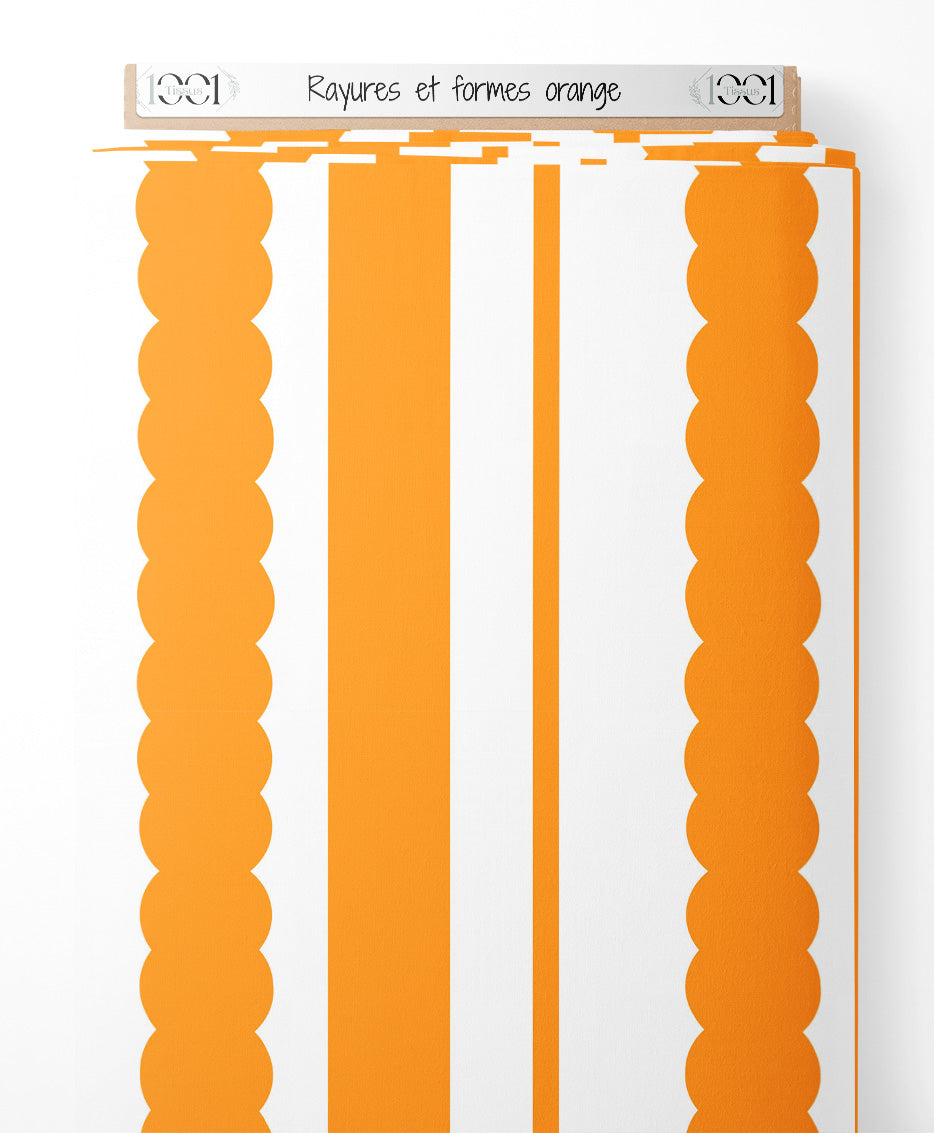 Tissu - Rayures et formes orange
