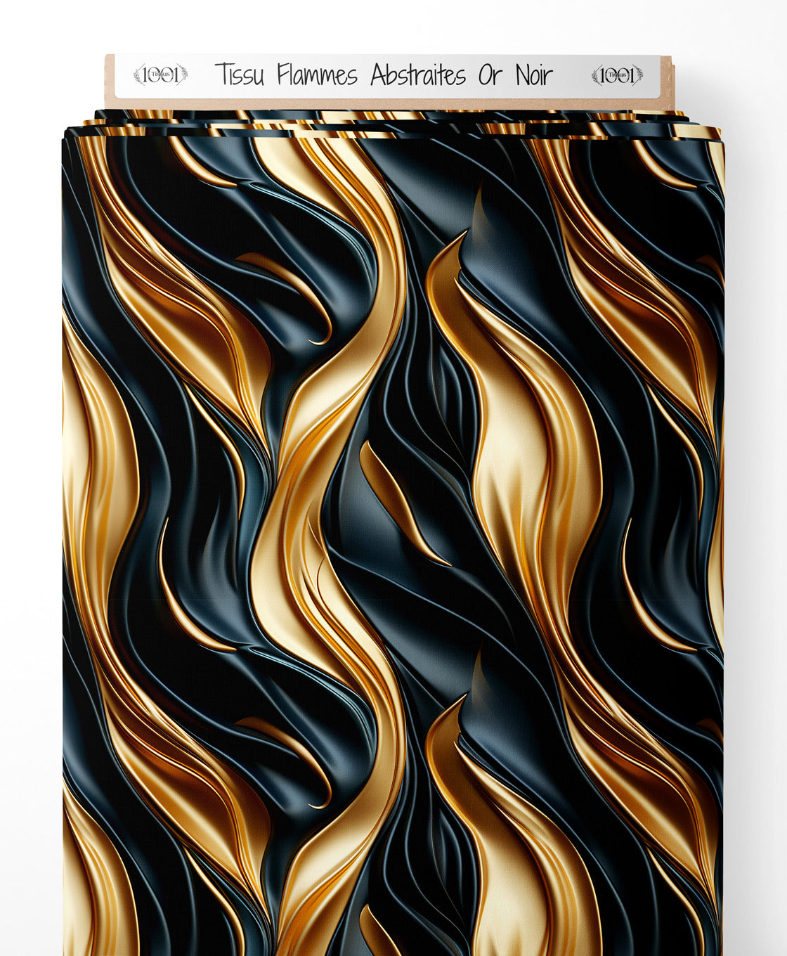 Tissu - Flammes Abstraites Or Noir