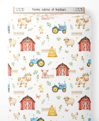 Tissu - Ferme colorée et tracteurs